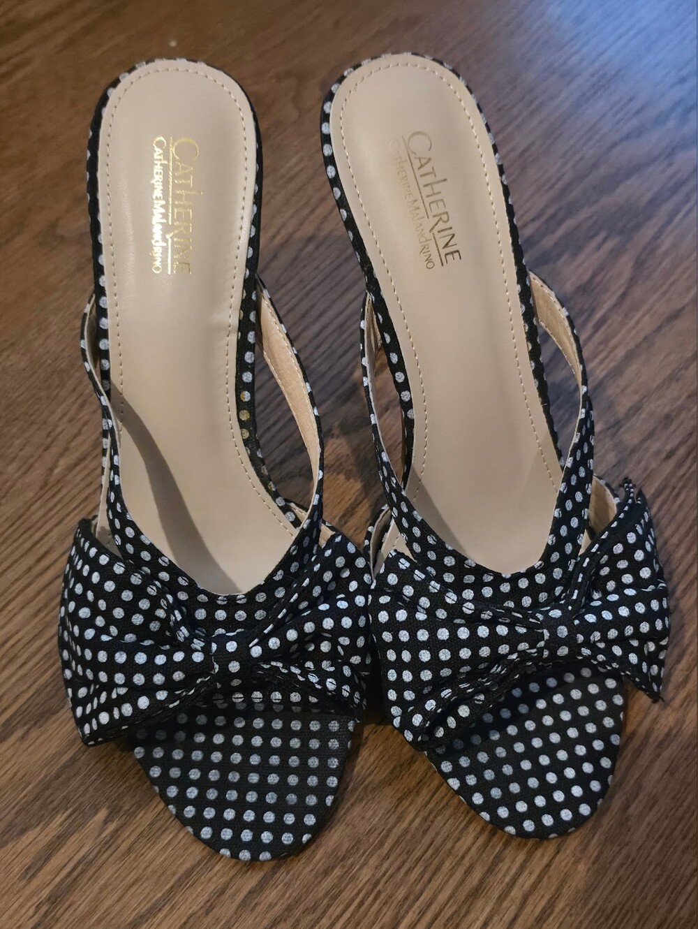 Catherine Malandrino Black & White Polka Dot Bow Slingback Heels